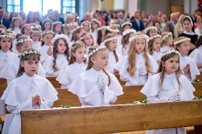 Maj to dla wielu najpiękniejszy miesiąc w roku. W liturgii Kościoła szczególnie wtedy czcimy Maryję oraz radujemy się ze Zmartwychwstania Pańskiego.
W niedzielę 12 maja w naszej Katedrze dzieci z klas III doświadczyły równie wielkiej radości po raz pierwszy w pełni uczestnicząc we Mszy Świętej. To niezwykłe spotkanie z Chrystusem w Komunii Świętej zostało poprzedzone przygotowaniem poprzez katechezy w szkole i spotkania w parafii, a także spowiedzią.
Poprzez niedzielną Eucharystie o godz. 12.00 celebrowaną przez ks. Krzysztofa Gołąbka, proboszcza naszej Katedry, 78 dzieci rozpoczęło wielką przygodę z Jezusem ukrytym w Najświętszym Sakramencie. Towarzyszyli im rodzice, którzy wraz ze swoimi dziećmi przygotowywali się do tego wydarzenia, a także najbliższa rodzina. Posługę w liturgii Mszy Świętej pełniły dzieci pierwszokomunijne oraz ich rodzice.
Wielka radość serc dzieci komunijnych promieniowała na wszystkich uczestników Mszy Świętej i przypominała zebranym na liturgii, że spotkanie z Jezusem Eucharystycznym to przywilej i wielkie szczęście. Czas tej wielkiej radości został przedłużony przez „Biały Tydzień”, w którym dzieci uczestniczyły w wieczornej Eucharystii, przyjmując Jezusa do swoich serc. 
Wszystkim dzieciom, które w tym roku przeżywały swoją Pierwszą Komunię Świętą, życzymy, aby nie gasł w nich zapał do poznawania Jezusa i Jego nauki, a radość, jaka towarzyszyła tym dniom, była nieodłączną towarzyszką ich spotkań z Jezusem w Eucharystii. A s. Julicie i ks. Julianowi dziękujemy za serce włożone w przygotowanie dzieci do tego wielkiego wydarzenia.
 
fot. Fotografia-64 Wacław Patro