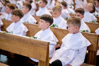 Maj to dla wielu najpiękniejszy miesiąc w roku. W liturgii Kościoła szczególnie wtedy czcimy Maryję oraz radujemy się ze Zmartwychwstania Pańskiego.
W niedzielę 12 maja w naszej Katedrze dzieci z klas III doświadczyły równie wielkiej radości po raz pierwszy w pełni uczestnicząc we Mszy Świętej. To niezwykłe spotkanie z Chrystusem w Komunii Świętej zostało poprzedzone przygotowaniem poprzez katechezy w szkole i spotkania w parafii, a także spowiedzią.
Poprzez niedzielną Eucharystie o godz. 12.00 celebrowaną przez ks. Krzysztofa Gołąbka, proboszcza naszej Katedry, 78 dzieci rozpoczęło wielką przygodę z Jezusem ukrytym w Najświętszym Sakramencie. Towarzyszyli im rodzice, którzy wraz ze swoimi dziećmi przygotowywali się do tego wydarzenia, a także najbliższa rodzina. Posługę w liturgii Mszy Świętej pełniły dzieci pierwszokomunijne oraz ich rodzice.
Wielka radość serc dzieci komunijnych promieniowała na wszystkich uczestników Mszy Świętej i przypominała zebranym na liturgii, że spotkanie z Jezusem Eucharystycznym to przywilej i wielkie szczęście. Czas tej wielkiej radości został przedłużony przez „Biały Tydzień”, w którym dzieci uczestniczyły w wieczornej Eucharystii, przyjmując Jezusa do swoich serc. 
Wszystkim dzieciom, które w tym roku przeżywały swoją Pierwszą Komunię Świętą, życzymy, aby nie gasł w nich zapał do poznawania Jezusa i Jego nauki, a radość, jaka towarzyszyła tym dniom, była nieodłączną towarzyszką ich spotkań z Jezusem w Eucharystii. A s. Julicie i ks. Julianowi dziękujemy za serce włożone w przygotowanie dzieci do tego wielkiego wydarzenia.
 
fot. Fotografia-64 Wacław Patro